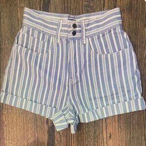 Classic Blue and White Striped High Waist Women's Shorts